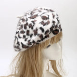 Women's All Seasons Leopard Print Rabbit Fur Buckle Beret Hat