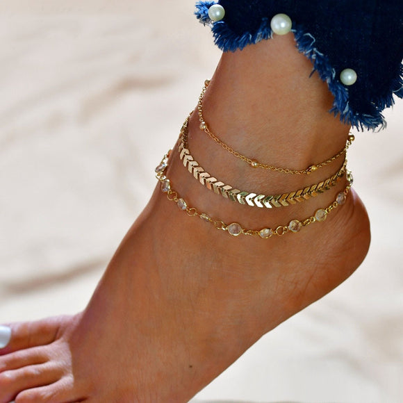 Women's Crystal Like Anklet Bracelet 3 Pcs/Set