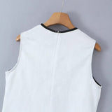 Women's Round Neck Sleeveless Contrasting Edge Bow Short Dress