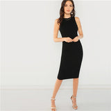 Women's Simple Solid Black Sleeveless Cotton Dress