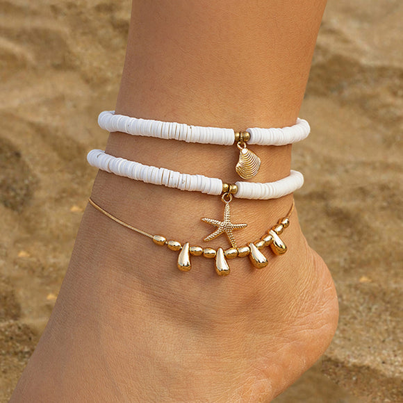 Starfish Soft Ceramic Multi-Layer Alloy Copper Chain Ankle Bracelets