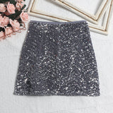 Women Sequined Midi High Waist Hip Hugging A-line Short Skirt