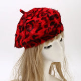 Women's All Seasons Leopard Print Rabbit Fur Buckle Beret Hat