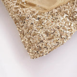 Women Round Neck Long Sleeved Backless Sequined Short Skirt Dress