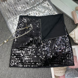 Women Glitter High Waist Slimming A-line Short Skirt