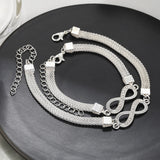 Women Diamond Inlay Loop Infinite Wide Chain Ankle Bracelet Set