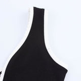 Women Black White Stripe V-neck Sleeveless Contrasting Camisole Dress