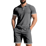 Men's Leisure Lapel Buckle Short Sleeves Top Shorts Two-Piece Set