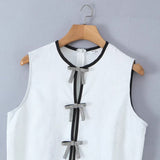 Women's Round Neck Sleeveless Contrasting Edge Bow Short Dress