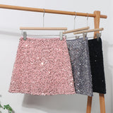 Women Sequined Midi High Waist Hip Hugging A-line Short Skirt