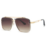 Mens Full Frame Double Beam Cut Edge Metallic Sunglasses