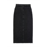 Women's Midi Vintage High Waist Black Denim Slit Jean Long Skirts