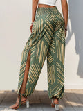 Women's Perfee Smocked Slit Printed High Waist Pants