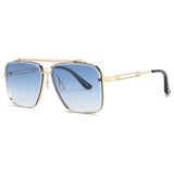 Mens Full Frame Double Beam Cut Edge Metallic Sunglasses