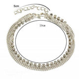 Women Multi Layer Silver Crystal Ball Ankle Foot Chain Bracelet