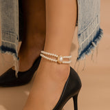 Double-Layer High-End Personalized Bead Imitation Pearl Ankle Bracelet