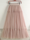 Women's Solid Color Tulle A Line Midi Long Skirts