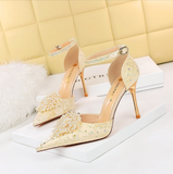 Women's Wind Banquet Shallow Mouth Hollow Rhinestone High Heels