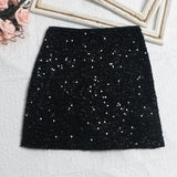 Women Sequined Midi High Waist Hip Hugging A-line Short Skirt