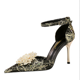 Women's Wind Banquet Shallow Mouth Hollow Rhinestone High Heels