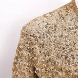 Women Round Neck Long Sleeved Backless Sequined Short Skirt Dress