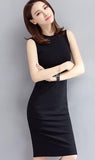 Women's Simple Solid Black Sleeveless Cotton Dress