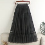 Women's Solid Color Tulle A Line Midi Long Skirts