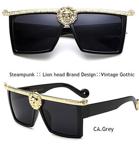 Steampunk Gold Lion Head Oversized Hipster Gothic Sunglasses