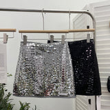 Women Glitter High Waist Slimming A-line Short Skirt