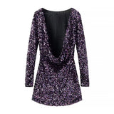 Women's Glitter Sparkling Straight Collar Dress