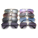 Mens Full Frame Double Beam Cut Edge Metallic Sunglasses