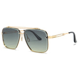 Mens Full Frame Double Beam Cut Edge Metallic Sunglasses