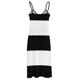 Black White Stripes Sling Ankle Long Dress