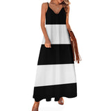 Black White Stripes Sling Ankle Long Dress