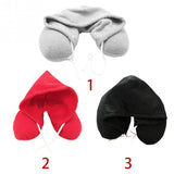 Portable Solid U Shaped Drawstring Microbeads Soft Hooded Neck Pillow