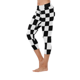Black White Checkers Low Rise Capri Leggings (Invisible Stitch) (Model L08)