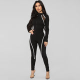 Full Long Sleeve Patchwork Women Sports One Piece Jumpsuit