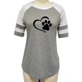 Love Dog Paw Print Top Shirt Women Plus Size Raglan T-shirt Tumblr Cropped