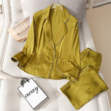 Women Sleepwear Two-Piece Faux Silk Satin Pajamas Set