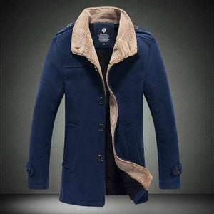 Men Fleece Plus Velvet Thick Coat Slim Fit Trench Windproof Jacket