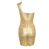 One-Shoulder Gold Bandage Bodycon Club Party Prom Glitter Dress