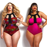 High Waist Floral Printing One Piece Push up Padded Halter Plus Size Swimwear