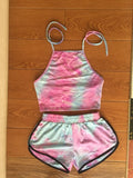 Women Tie-Dye Gradient Halter Crop Top Shorts Two Piece Outfit Set