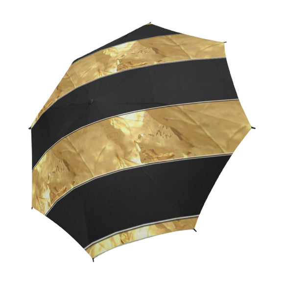 Black Gold Stripes Semi-Automatic Foldable Umbrella (Model U05)
