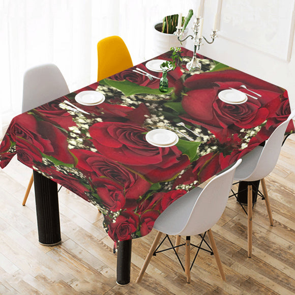 Carmine Roses Cotton Linen Tablecloth 52