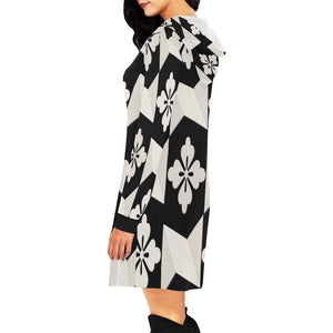 Black White Tiles All Over Print Hoodie Mini Dress (Model H27)