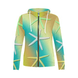 Lime White Yellow Starfishes All Over Print Full Zip Hoodie for Women (Model H14)