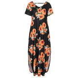 Women Short Sleeve Round Neck Floral Print Casual Loose Dress