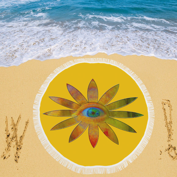 Yellowish Eye Flower Circular Beach Shawl 59