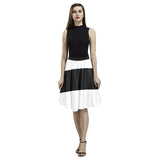 Black White Stripes Melete Pleated Midi Skirt (Model D15)